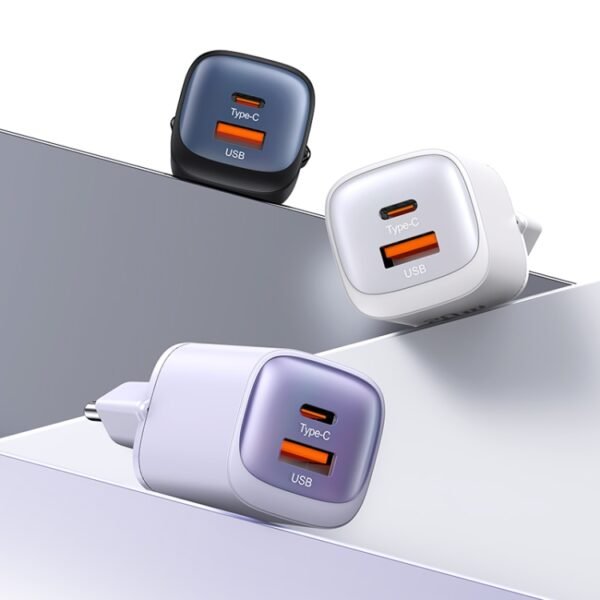 USAMS CC254 30W USB+USB-C / Type-C Dual Port GaN Fast Charger, EU Plug, CC254 - Image 2