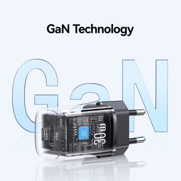 USAMS CC254 30W USB+USB-C / Type-C Dual Port GaN Fast Charger, EU Plug, CC254 - Image 5