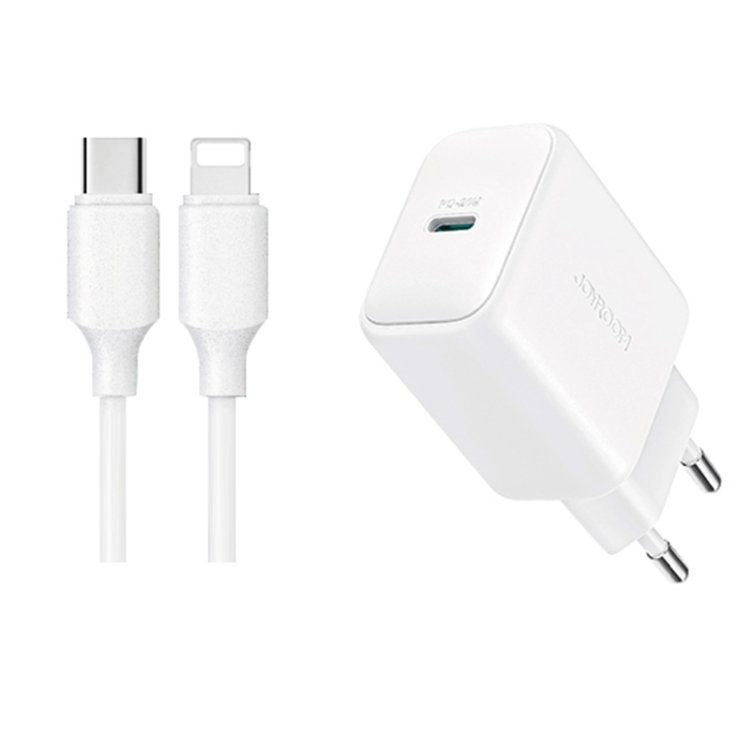 JOYROOM JR-TCF20 PD20W Type-C Port Charger Kit with Type-C to 8 Pin Cable, EU Plug +  Type-C to 8 Pin Cable