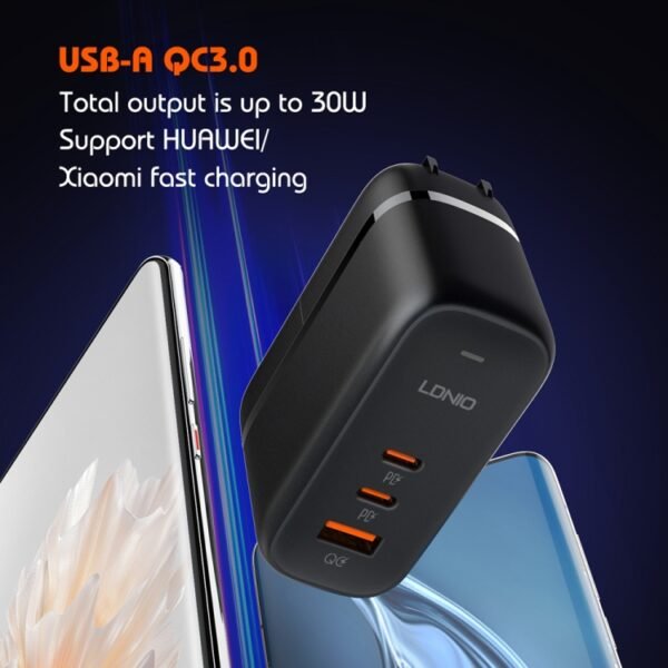 LDNIO Q366 65W USB + Dual Type-C Port Charger with 1m USB-C / Type-C to USB-C / Type-C Data Cable, EU Plug, UK Plug, US Plug - Image 3