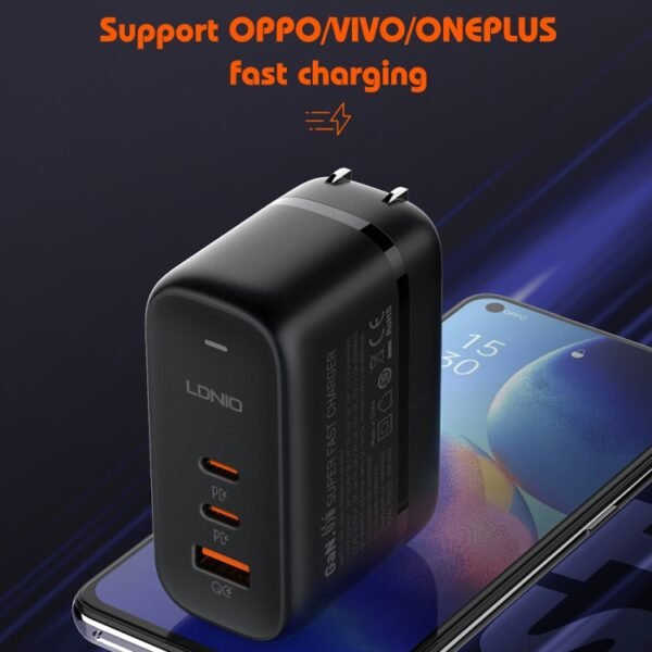 LDNIO Q366 65W USB + Dual Type-C Port Charger with 1m USB-C / Type-C to USB-C / Type-C Data Cable, EU Plug, UK Plug, US Plug - Image 6