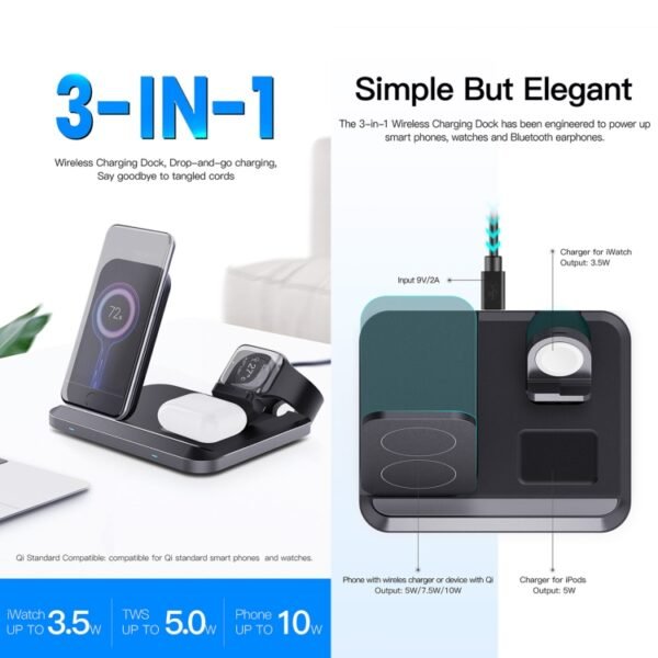 DW08 15W 3 in 1 Folding Wireless Charger - Image 2