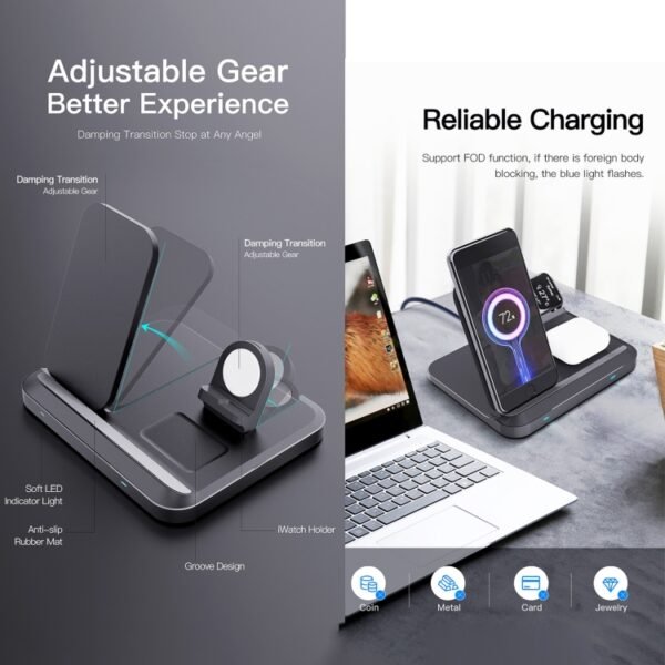 DW08 15W 3 in 1 Folding Wireless Charger - Image 3