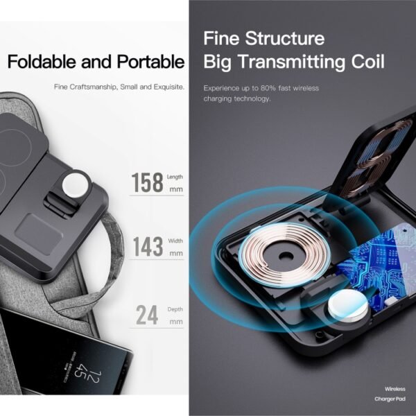 DW08 15W 3 in 1 Folding Wireless Charger - Image 4