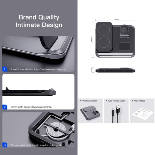 DW08 15W 3 in 1 Folding Wireless Charger - Image 6