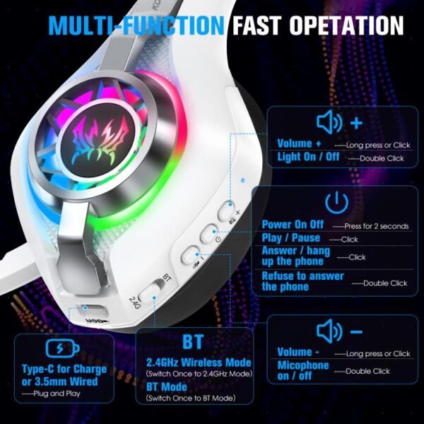 KOTION EACH GS400 Ultra Over Ear Bluetooth Wired 2.4GHz Tri-mode Gaming Headset, GS400 Ultra - Image 5
