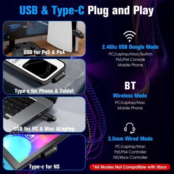 KOTION EACH GS400 Ultra Over Ear Bluetooth Wired 2.4GHz Tri-mode Gaming Headset, GS400 Ultra - Image 7