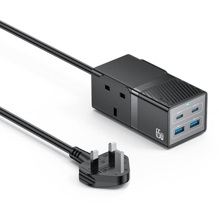 Yesido MC38 65W 6 In 1 Dual Type-C and Dual USB-A with 2 Socket GaN Fast Charging Power Socket, MC38