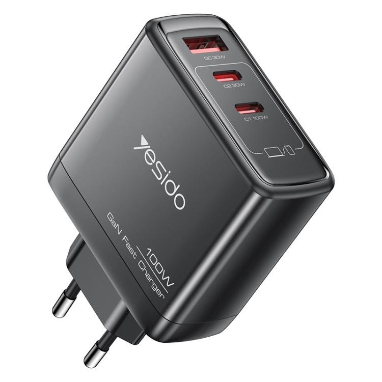 Yesido YC142 PD100W 2 USB-C , USB-A Three Ports GaN Fast Charger, EU Plug