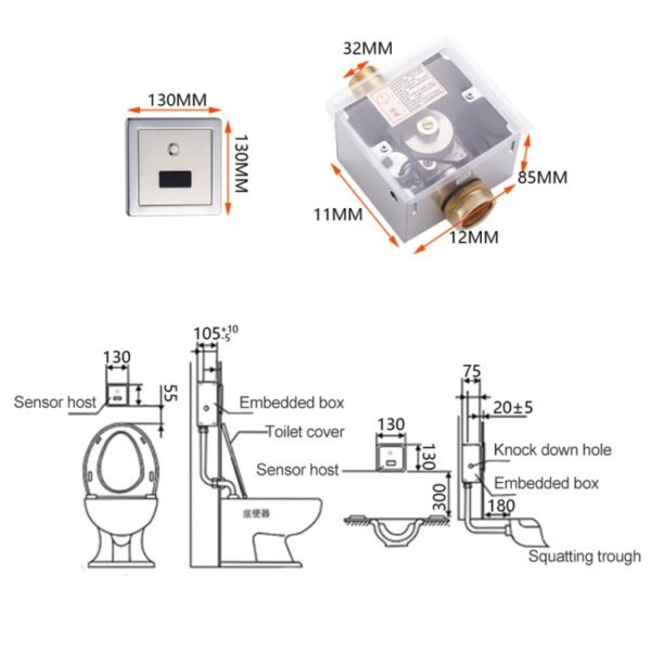 Recessed Wall in Type Flush Valve for Auto-induction Toilet, with Infrared Automatic Function DC - Image 5