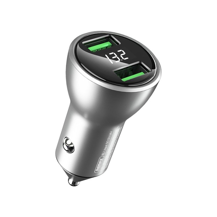 REMAX RCC106 Vitor Series 3.4A Dual USB Interface Car Charger with Digital Display, with Digital Display Silver