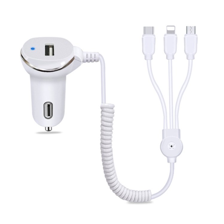 WK WP-C24 3.1A Explore The 3-in-1 Free Edition 8 Pin / Micro USB / USB-C / Type-C Data Cable + USB Car Charger, WP-C24