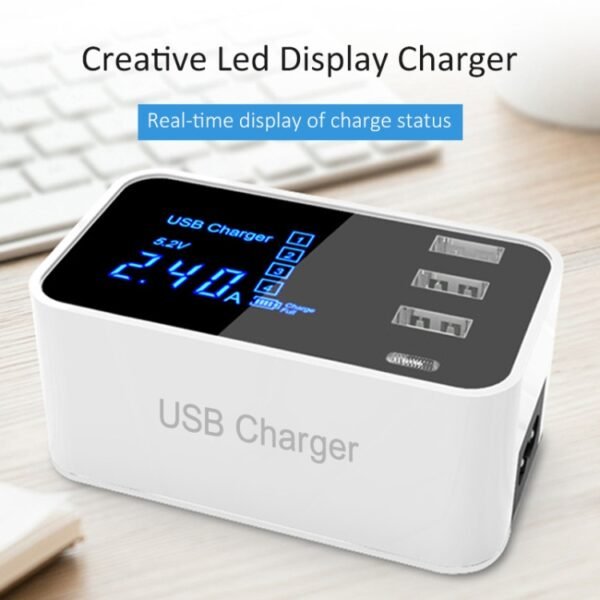 CDA30 20W 3 USB Ports + USB-C / Type-C Ports Multi-function Charger with LED Display, US Plug - Image 3