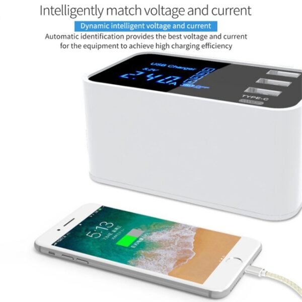 CDA30 20W 3 USB Ports + USB-C / Type-C Ports Multi-function Charger with LED Display, US Plug - Image 4