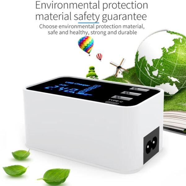 CDA30 20W 3 USB Ports + USB-C / Type-C Ports Multi-function Charger with LED Display, US Plug - Image 6