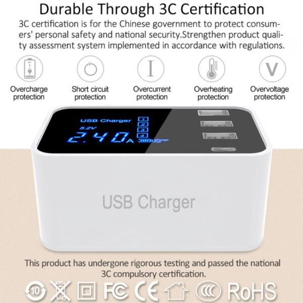 CDA30 20W 3 USB Ports + USB-C / Type-C Ports Multi-function Charger with LED Display, US Plug - Image 7