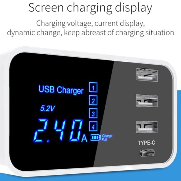 CDA30 20W 3 USB Ports + USB-C / Type-C Ports Multi-function Charger with LED Display, US Plug - Image 8