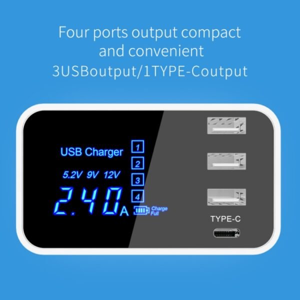 CDA30 20W 3 USB Ports + USB-C / Type-C Ports Multi-function Charger with LED Display, US Plug - Image 10