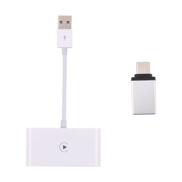 USB + USB-C / Type-C Wired to Wireless Carplay Adapter for iPhone, White Rectangle - Image 2
