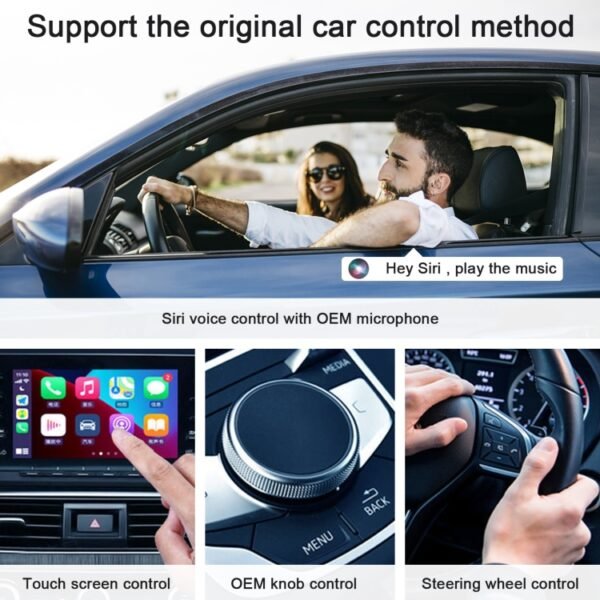 USB + USB-C / Type-C Wired to Wireless Carplay Adapter for iPhone, White Rectangle - Image 4