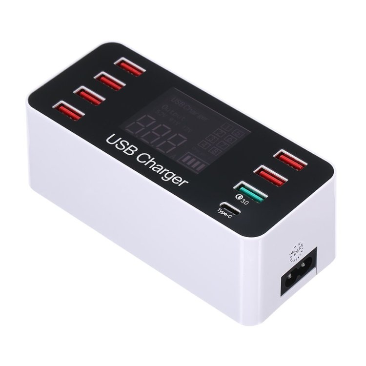 A9 Plus (Global Version) Multi-function AC 100V~240V 8 Ports USB Digital Display LCD Detachable Charging Station Smart Charger with Wireless Charger,Support QC3.0, A9 Plus (Global Version)