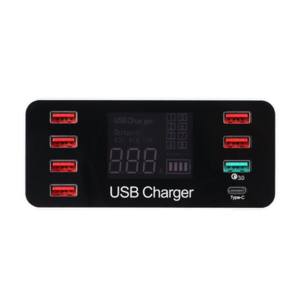 A9 Plus (Global Version) Multi-function AC 100V~240V 8 Ports USB Digital Display LCD Detachable Charging Station Smart Charger with Wireless Charger,Support QC3.0, A9 Plus (Global Version) - Image 2