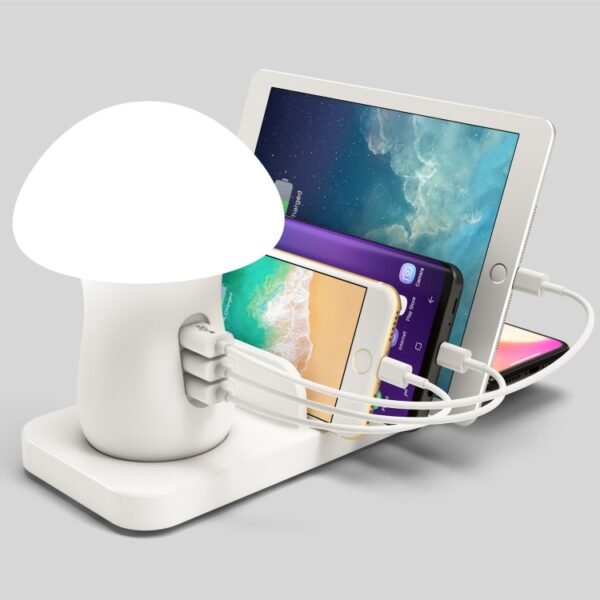 HQ-UD12 Universal 4 in 1 40W QC3.0 3 USB Ports + Wireless Charger Mobile Phone Charging Station with Mushroom Shape LED Light, Length: 1.2m, EU Plug - Image 5