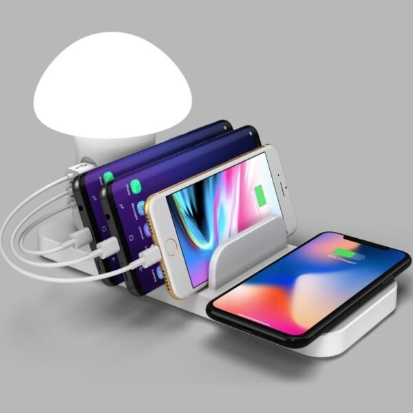 HQ-UD12 Universal 4 in 1 40W QC3.0 3 USB Ports + Wireless Charger Mobile Phone Charging Station with Mushroom Shape LED Light, Length: 1.2m, EU Plug - Image 6