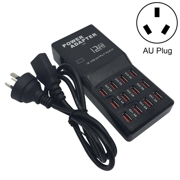 W-858 12A 12 Ports USB Fast Charging Dock Desktop Smart Charger AC100-240V, AU Plug, AU Plug
