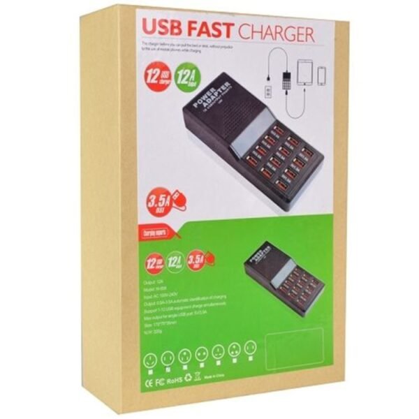 W-858 12A 12 Ports USB Fast Charging Dock Desktop Smart Charger AC100-240V, AU Plug, AU Plug - Image 9
