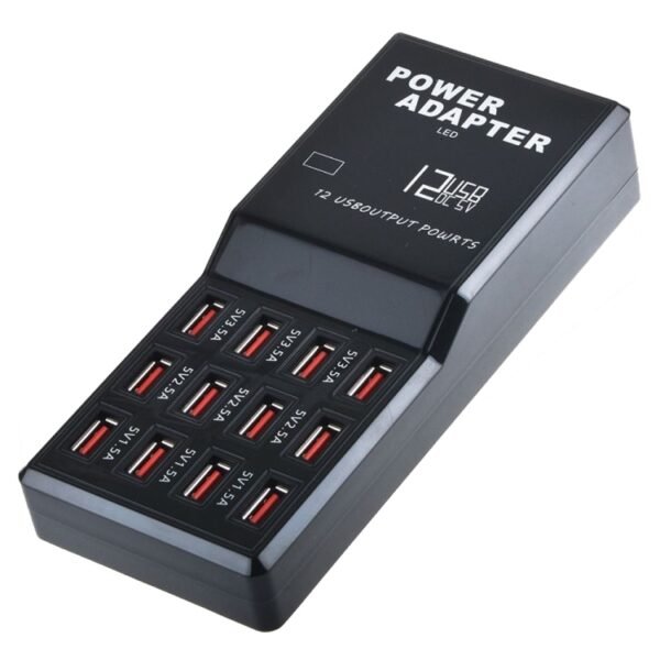 W-858 12A 12 Ports USB Fast Charging Dock Desktop Smart Charger AC100-240V, US Plug, US Plug - Image 2