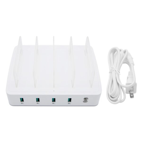 659Q 80W 4 Ports QC3.0 Fast Charging Dock USB Smart Charger with Phone & Tablet Holder, US Plug - Image 2