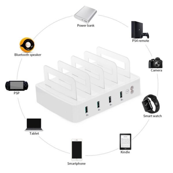 659Q 80W 4 Ports QC3.0 Fast Charging Dock USB Smart Charger with Phone & Tablet Holder, US Plug - Image 5