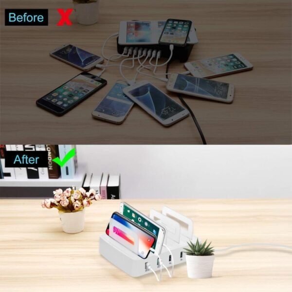 659Q 80W 4 Ports QC3.0 Fast Charging Dock USB Smart Charger with Phone & Tablet Holder, US Plug - Image 6