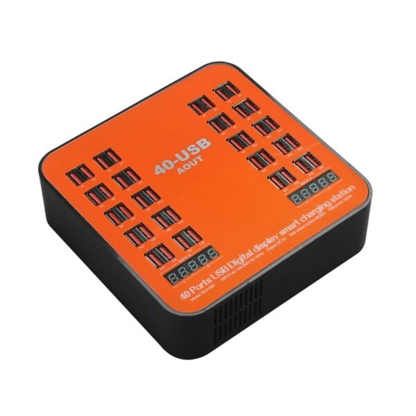 WLX-840 200W 40 Ports USB Digital Display Smart Charging Station AC100-240V, US Plug (Black+Orange), US Plug - Image 2