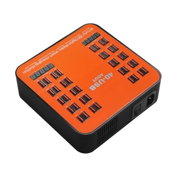 WLX-840 200W 40 Ports USB Digital Display Smart Charging Station AC100-240V, US Plug (Black+Orange), US Plug - Image 3