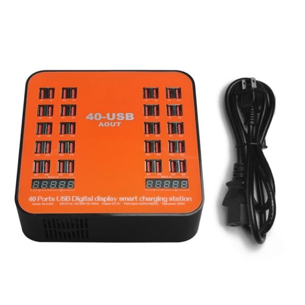 WLX-840 200W 40 Ports USB Digital Display Smart Charging Station AC100-240V, US Plug (Black+Orange), US Plug - Image 5