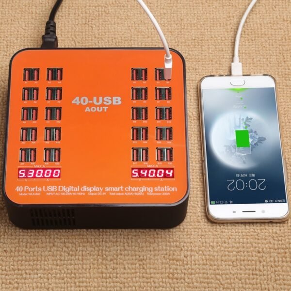 WLX-840 200W 40 Ports USB Digital Display Smart Charging Station AC100-240V, US Plug (Black+Orange), US Plug - Image 6