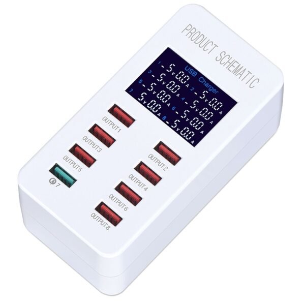 A8 50W 8 Ports USB + QC3.0 Smart Charging Station with Digital Display AC100-240V, AU Plug - Image 2