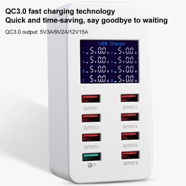 A8 50W 8 Ports USB + QC3.0 Smart Charging Station with Digital Display AC100-240V, AU Plug - Image 3