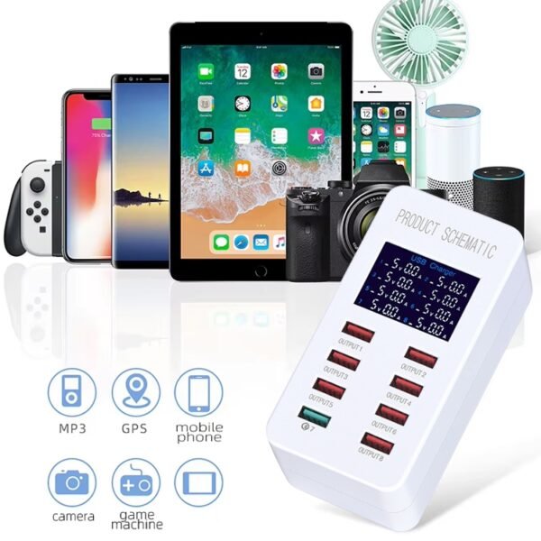 A8 50W 8 Ports USB + QC3.0 Smart Charging Station with Digital Display AC100-240V, AU Plug - Image 5