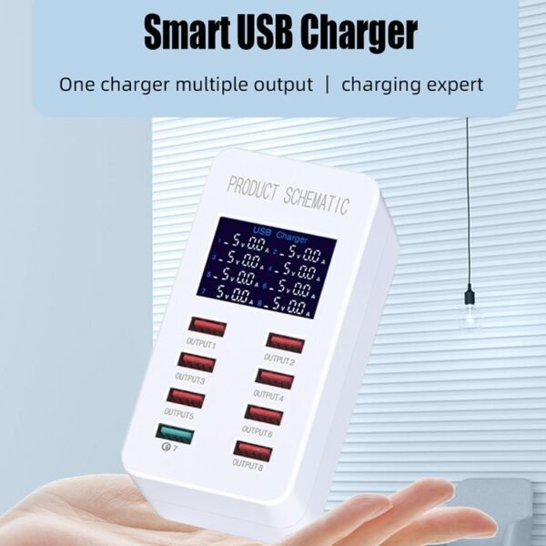A8 50W 8 Ports USB + QC3.0 Smart Charging Station with Digital Display AC100-240V, AU Plug - Image 6
