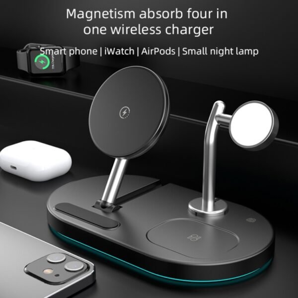 S20 4 in 1 15W Multifunctional Magnetic Wireless Charger with Night Light & Holder for Mobile Phones / AirPods, S20 White - Image 6