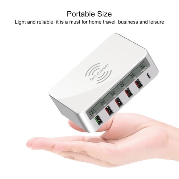 WLX-818F 6 in 1 10W QC3.0 Wireless Charging + USB-C / Type-C + 4 USB Ports Charger with Smart LCD Display Screen, EU / AU Plug - Image 5