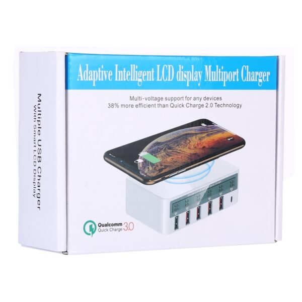 WLX-818F 6 in 1 10W QC3.0 Wireless Charging + USB-C / Type-C + 4 USB Ports Charger with Smart LCD Display Screen, EU / AU Plug - Image 7