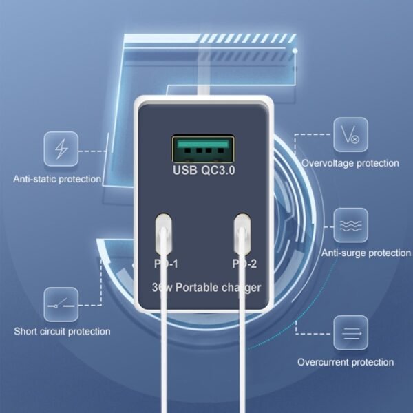 WLX-X3 36W 90 Degrees Foldable Pin Portable Multi-function USB Charger, US Plug - Image 12