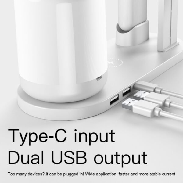 WS6 10W 2 USB Ports + USB-C / Type-C Port Multi-function Desk Lamp + Qi Wireless Charging Charger - Image 4