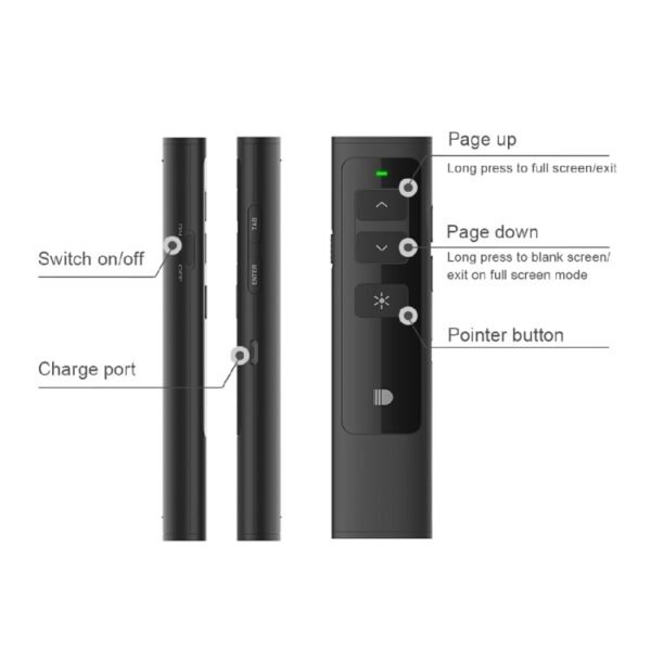 Doosl DSIT013 2.4GHz Rechargeable PowerPoint Presentation Remote Control Multi-functional Laser Pointer for PowerPoint / Keynote / Prezi, Control Distance: 100m(Black) - Image 5