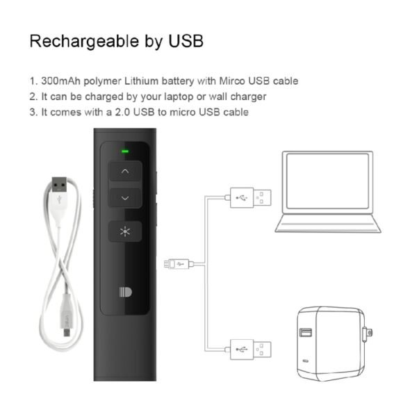 Doosl DSIT013 2.4GHz Rechargeable PowerPoint Presentation Remote Control Multi-functional Laser Pointer for PowerPoint / Keynote / Prezi, Control Distance: 100m(Black) - Image 8