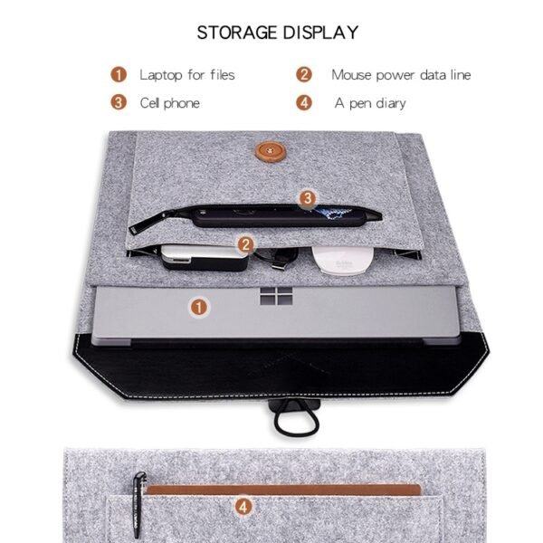 ND06 Multi-purpose Felt Button Laptop Inner Bag for 12.5 inch Laptop, 12.5 inch - Image 5